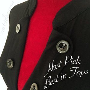 NWT Cute Black Knit Top w Deep V Neckline & Buttons - INC